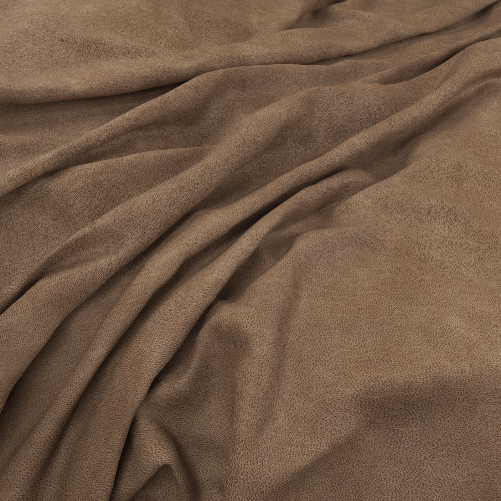 Warm fawn-taupe fabric with fine pebbled grain in fluid draped folds