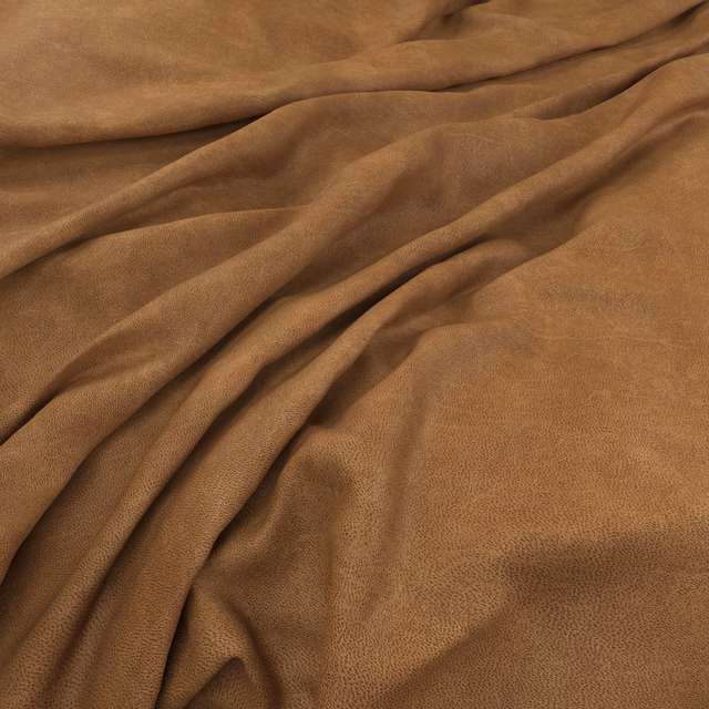 Warm pecan-brown fabric with a fine pebbled texture draped into soft flowing folds