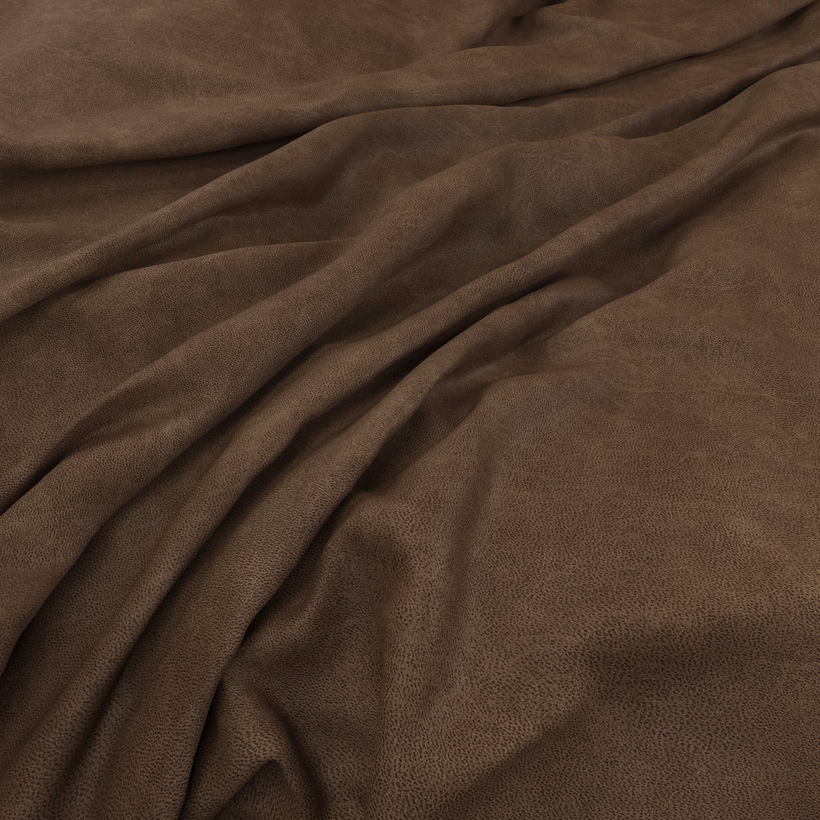 Warm saddle-brown fabric with fine pebbled texture gathered into soft folds