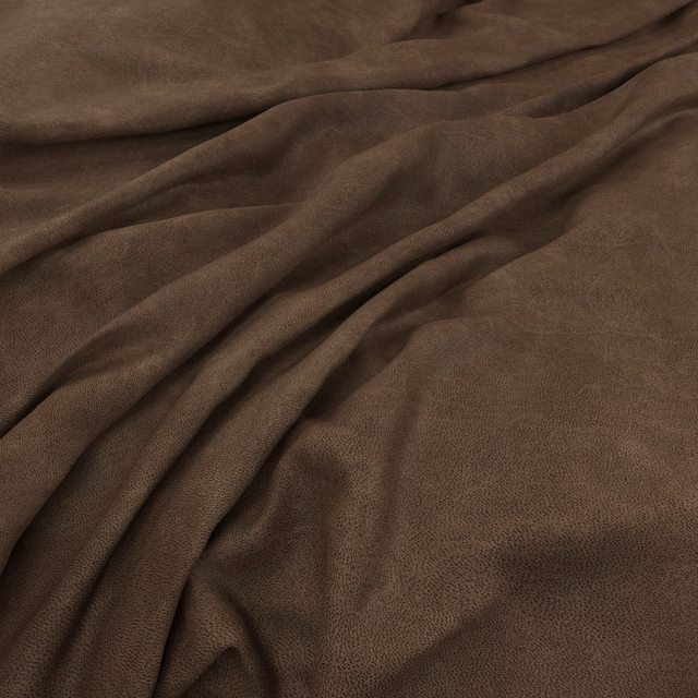 Warm saddle-brown fabric with fine pebbled texture gathered into soft folds