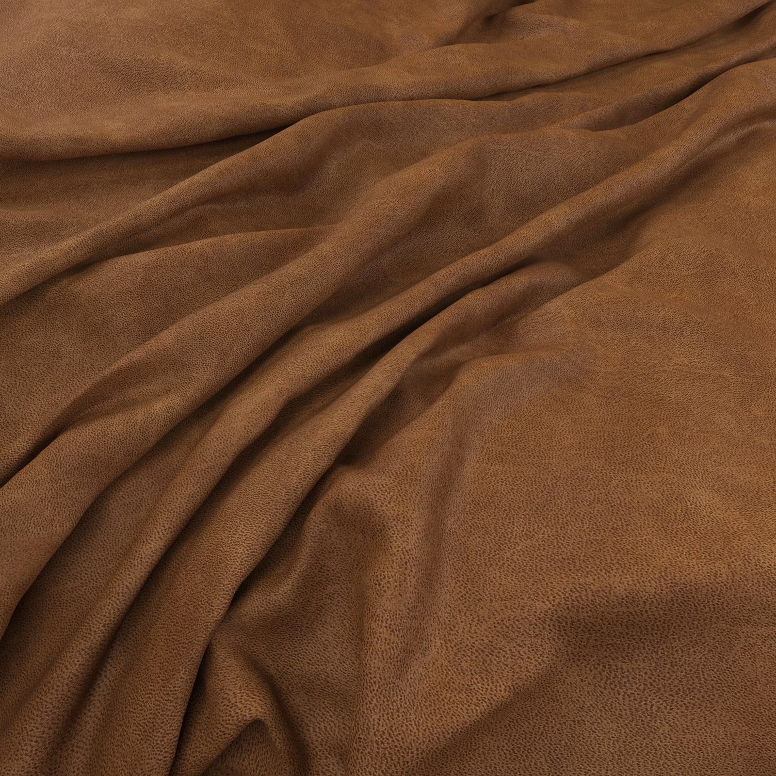Warm tan-brown textile with fine pebbled grain and deep, softly draped folds