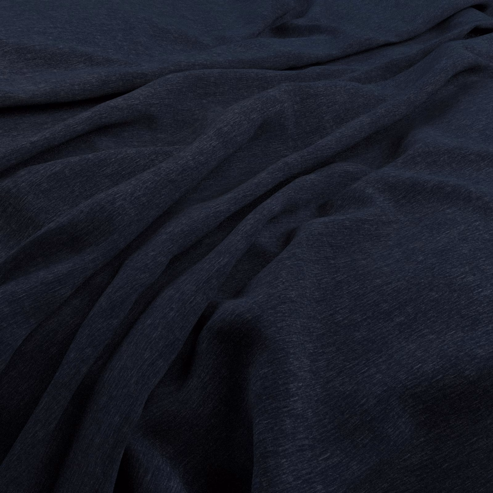 Deep indigo velvet with subtle nap sheen gathered into softly shadowed folds