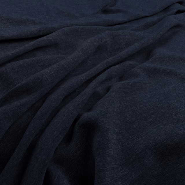 Deep indigo velvet with subtle nap sheen gathered into softly shadowed folds