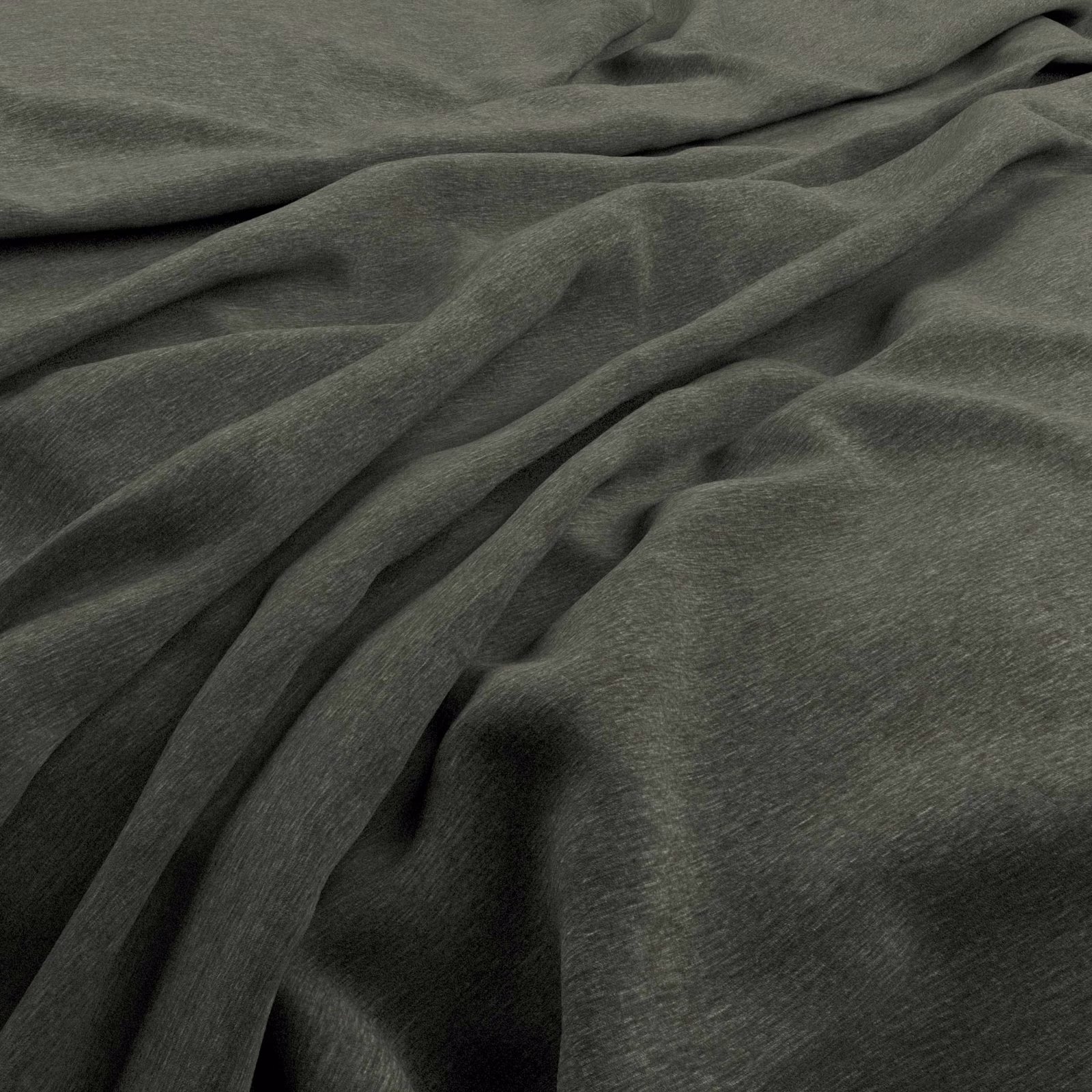 Deep pewter-grey velvet-like textile gathered into softly reflective folds