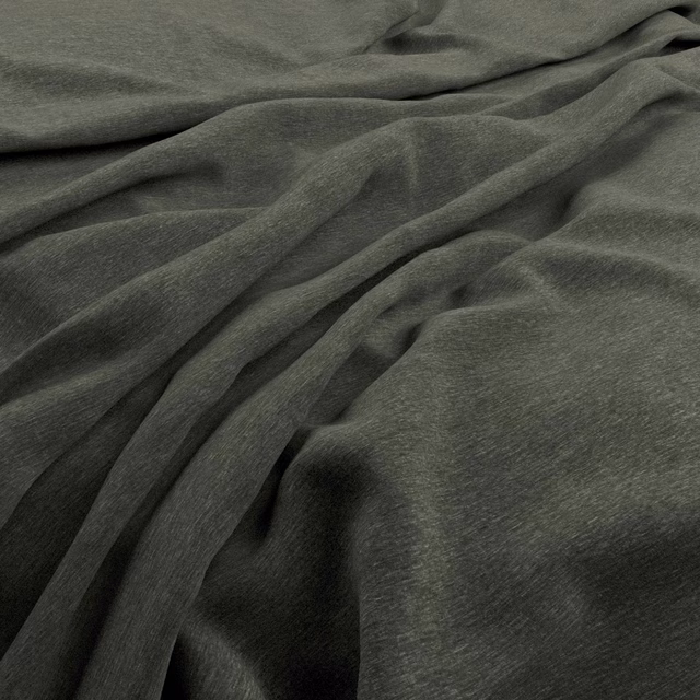 Deep pewter-grey velvet-like textile gathered into softly reflective folds