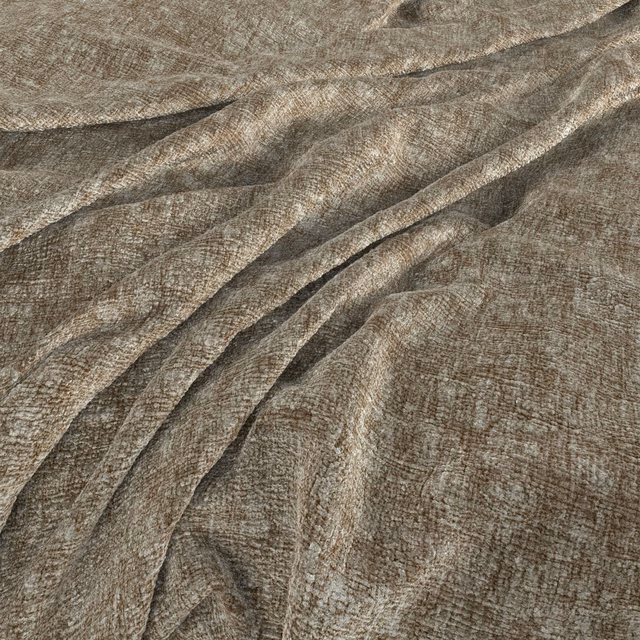 Warm taupe-brown crosshatch weave shown draped in softly dimensional folds