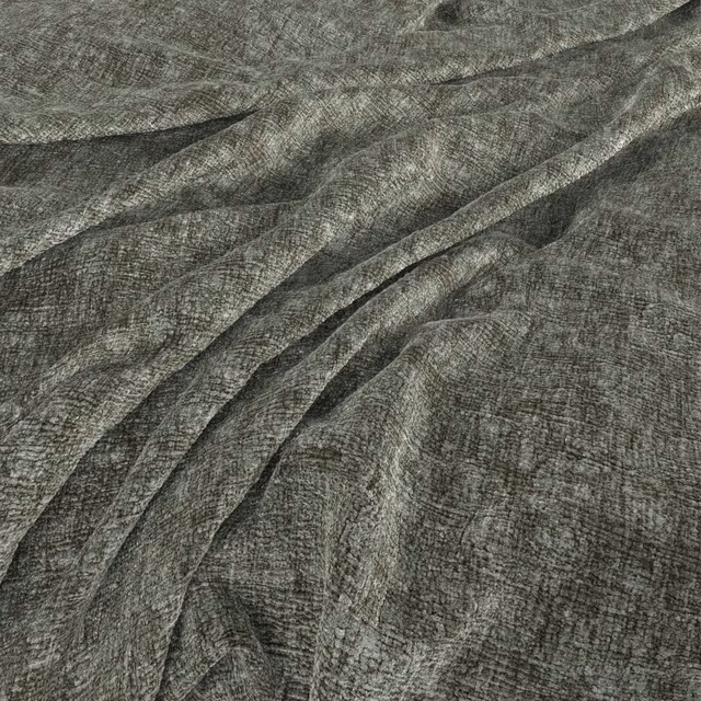 Mottled olive-grey woven fabric with fine crosshatch texture gathered into deep folds