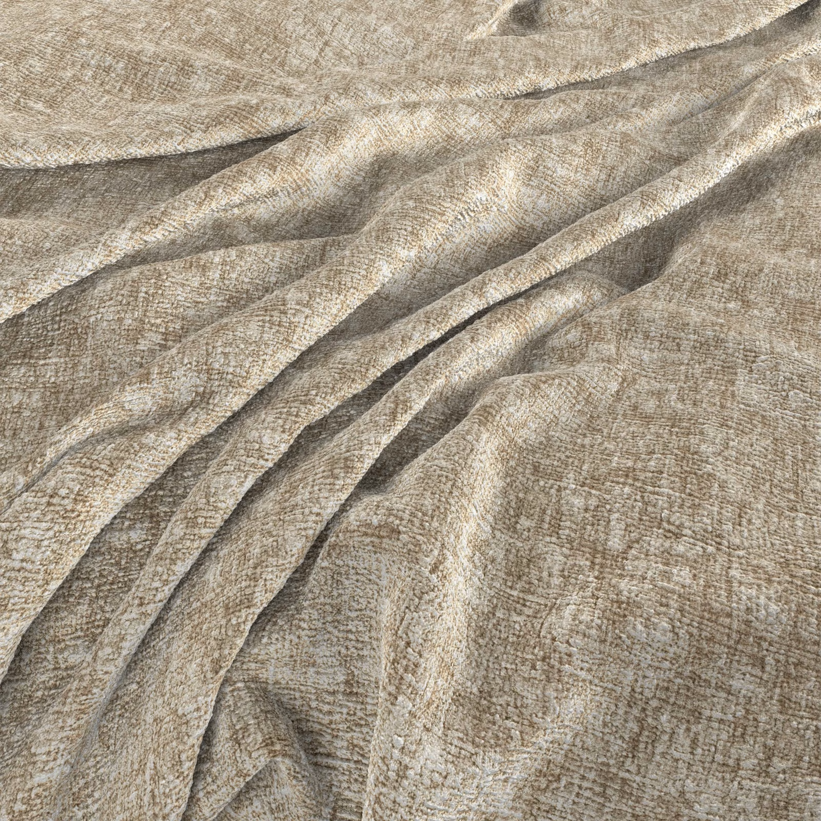 Warm antique beige crosshatched weave falling into soft layered folds
