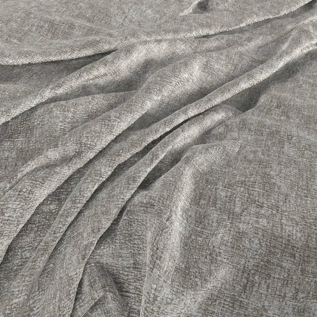 Cool ash-grey woven fabric with fine crosshatched texture arranged in soft folds