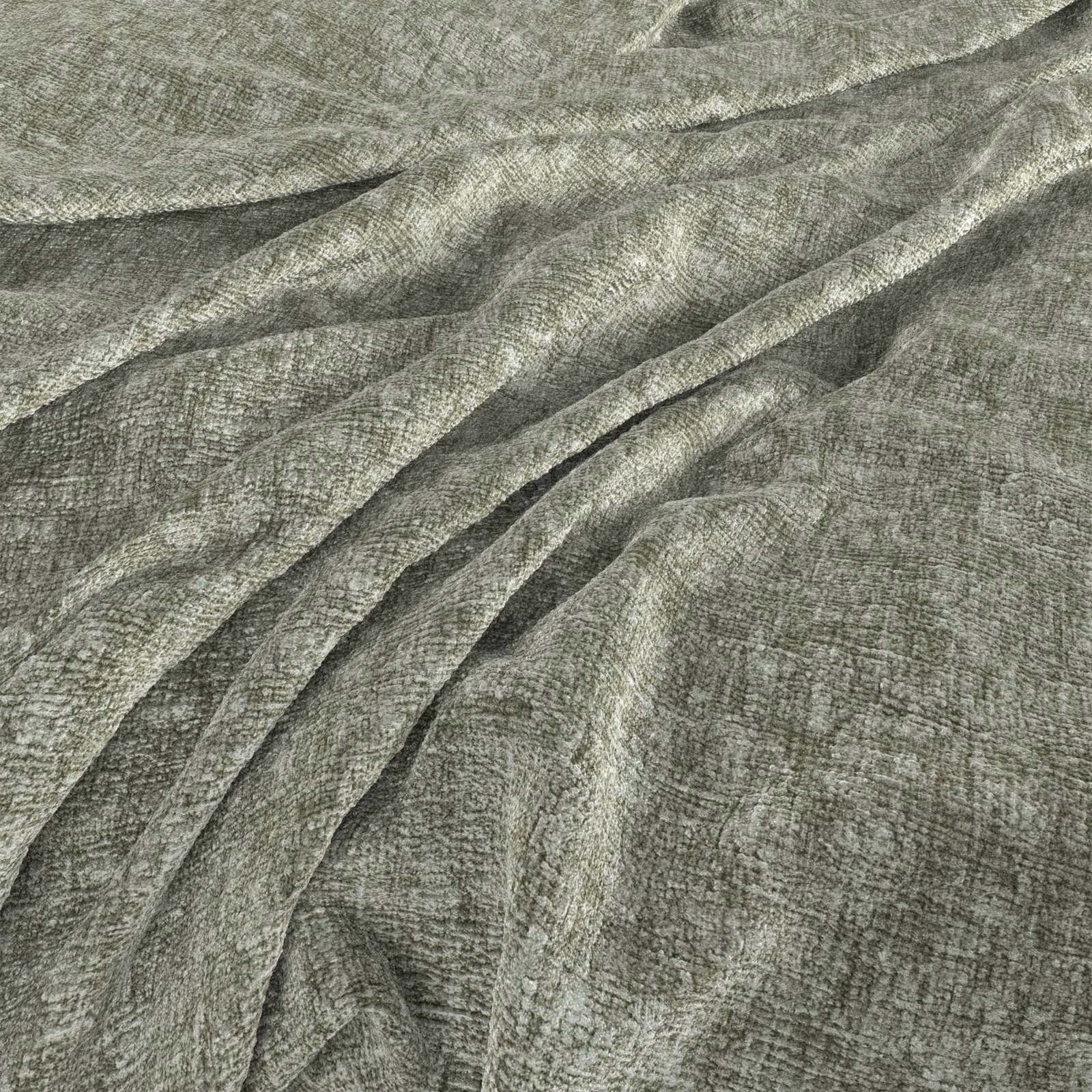 Muted celadon green-grey fabric with a fine crosshatched weave draped in soft folds