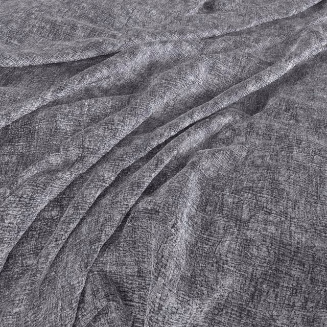 Lead-grey woven fabric with fine cross-hatched texture arranged in soft folds