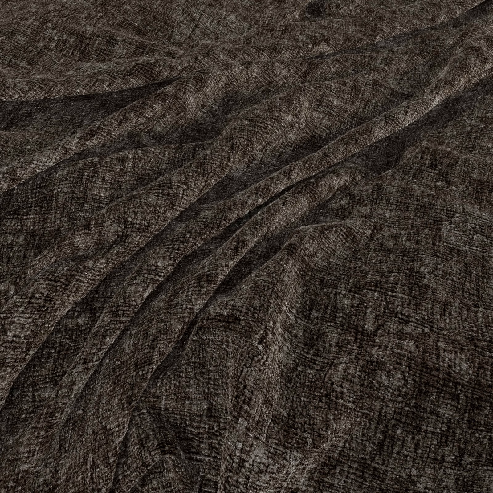 Dark charcoal-brown Verbier fabric showing fine irregular weave across softly folded cloth.