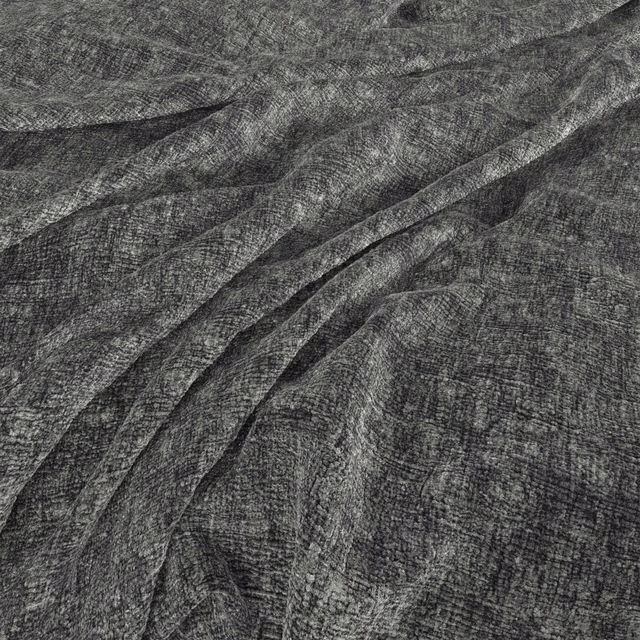 Dark pewter-grey woven fabric with fine crosshatching and softly rippled folds