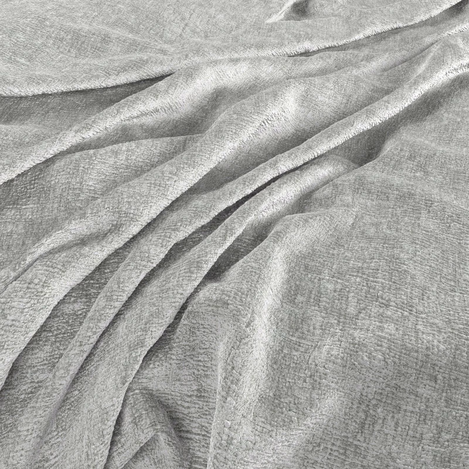 Draped pale sea-mist grey fabric with a softly nubby woven texture and silvery folds