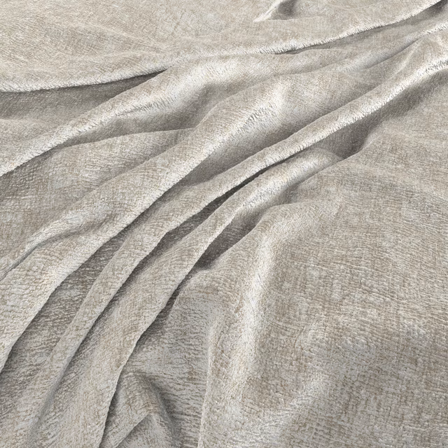 Pale greige woven fabric with a soft sheen falling into deep fluid folds