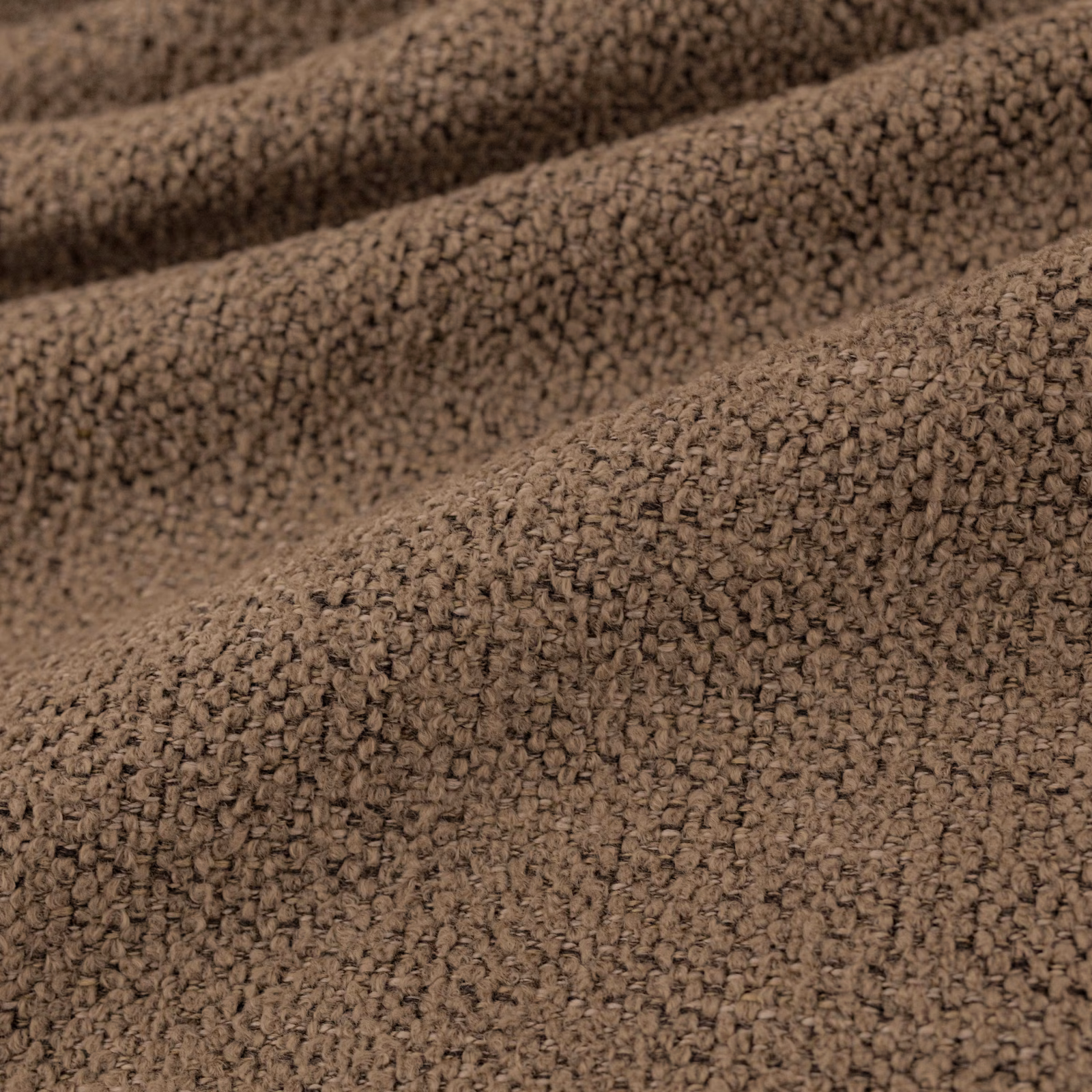 Warm mocha-brown looped weave with chunky raised texture and soft tonal variation