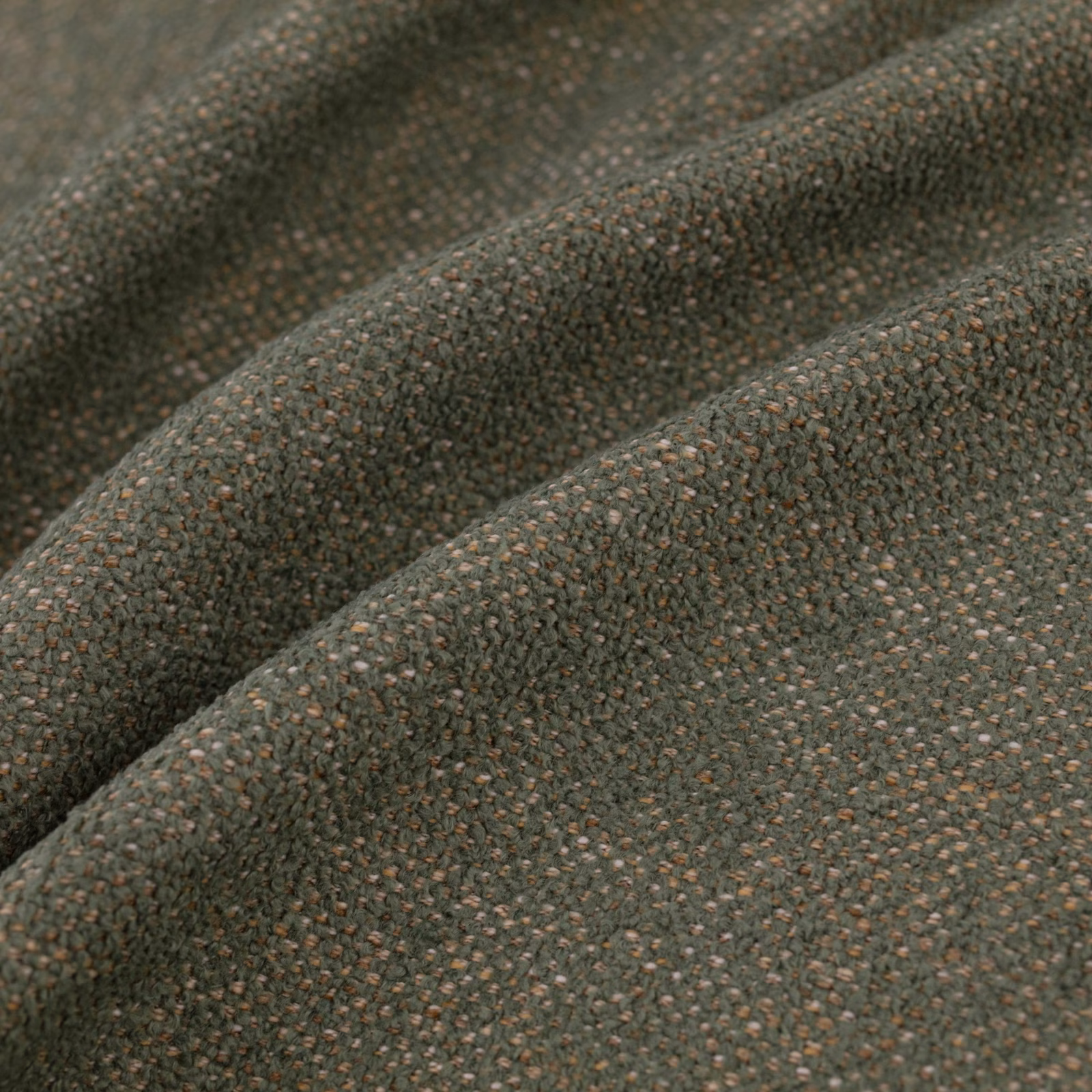 Muted seafoam-green woven fabric with brown flecks and pronounced tactile texture
