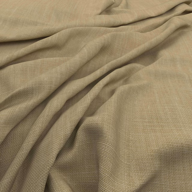Warm papyrus-beige fabric showing a fine crosshatched weave in soft draped folds