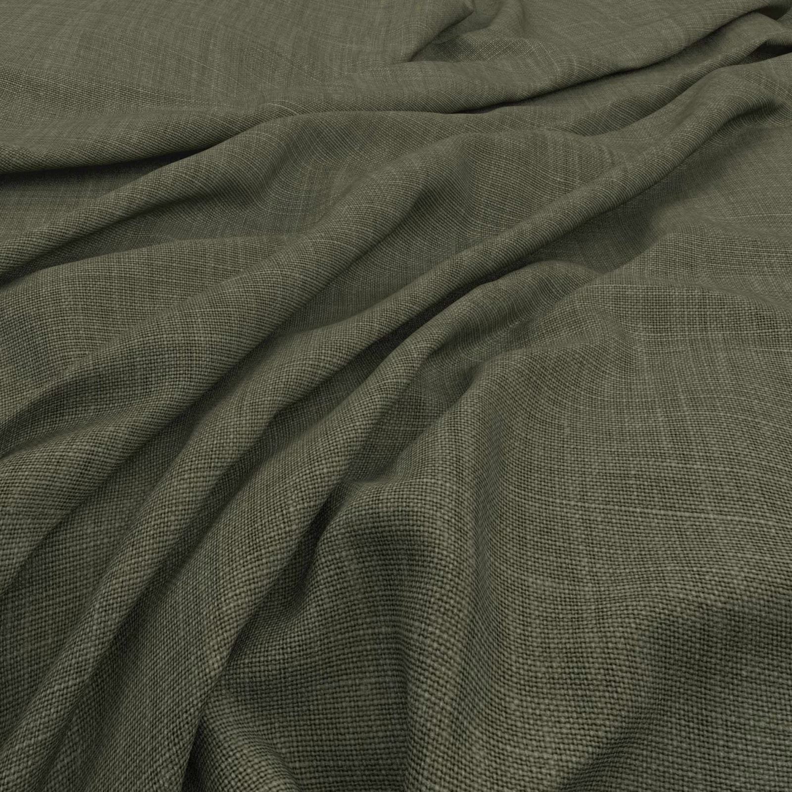 Muted sage-green fabric with a fine crosshatched weave falling into soft folds