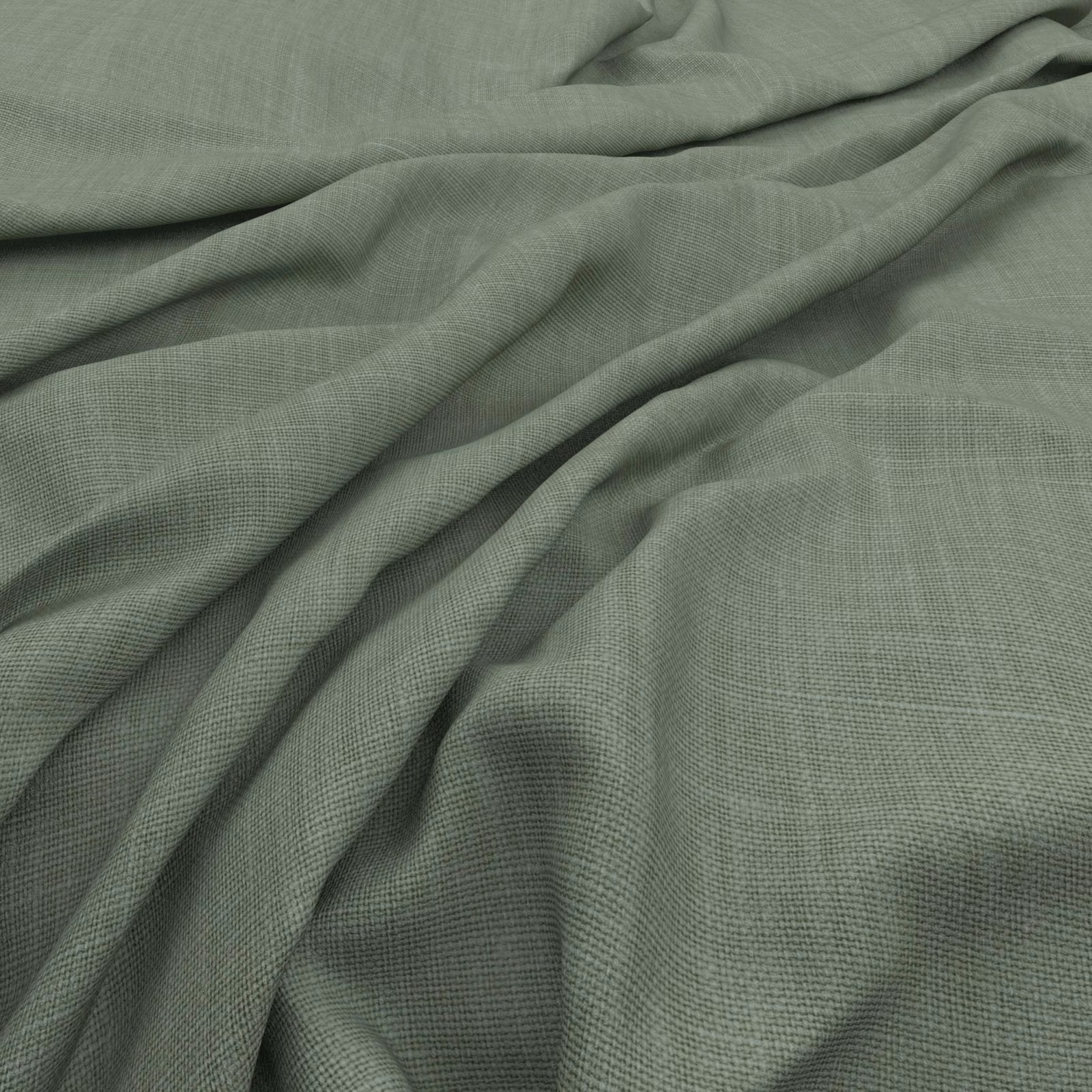Draped muted sage-green fabric showing a fine crosswoven linen-look texture