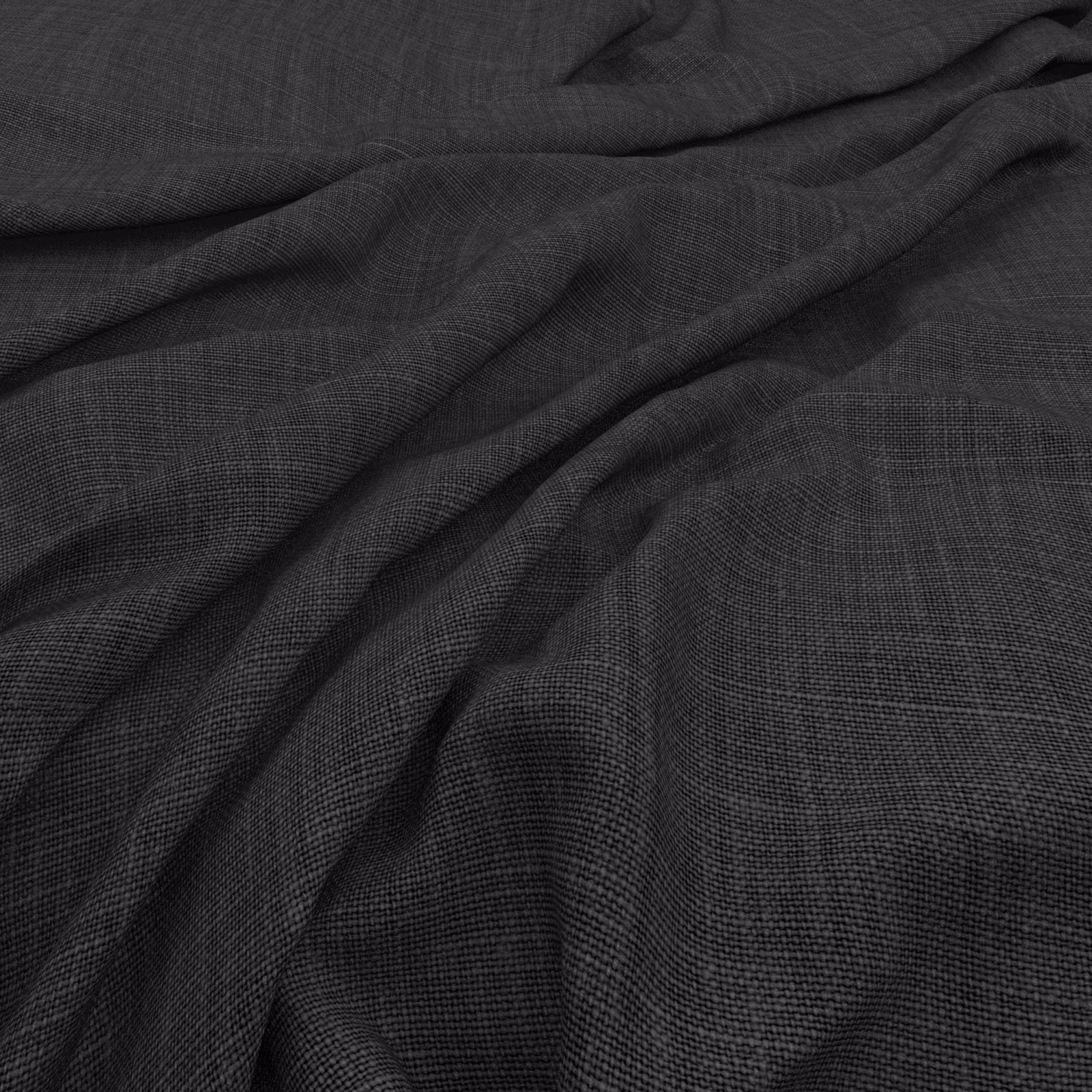 Dark charcoal-grey fine crosshatch weave falling in soft, rippling folds