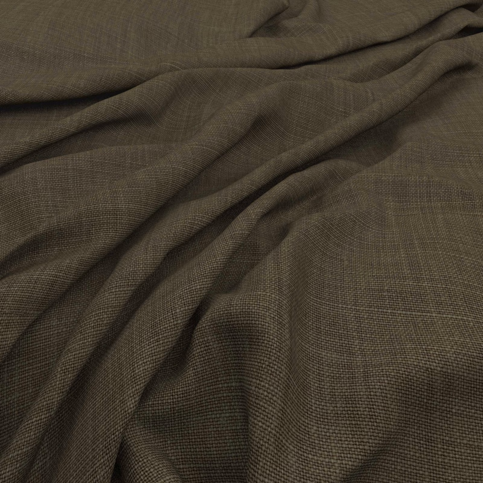 Muted olive-brown fine crosshatch weave draped in soft, deep folds