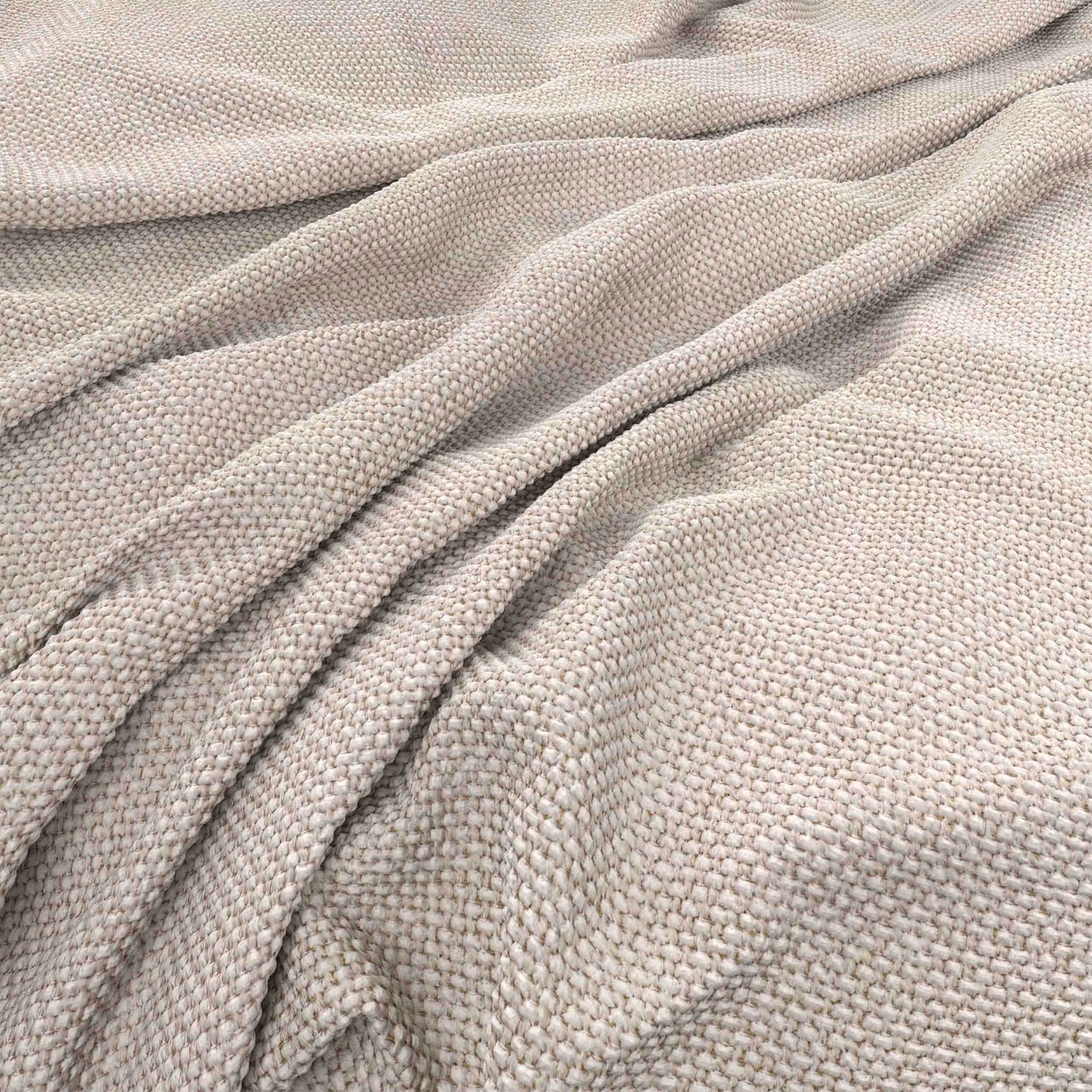 Pale bone-beige woven textile with a chunky nubby surface draped in soft folds