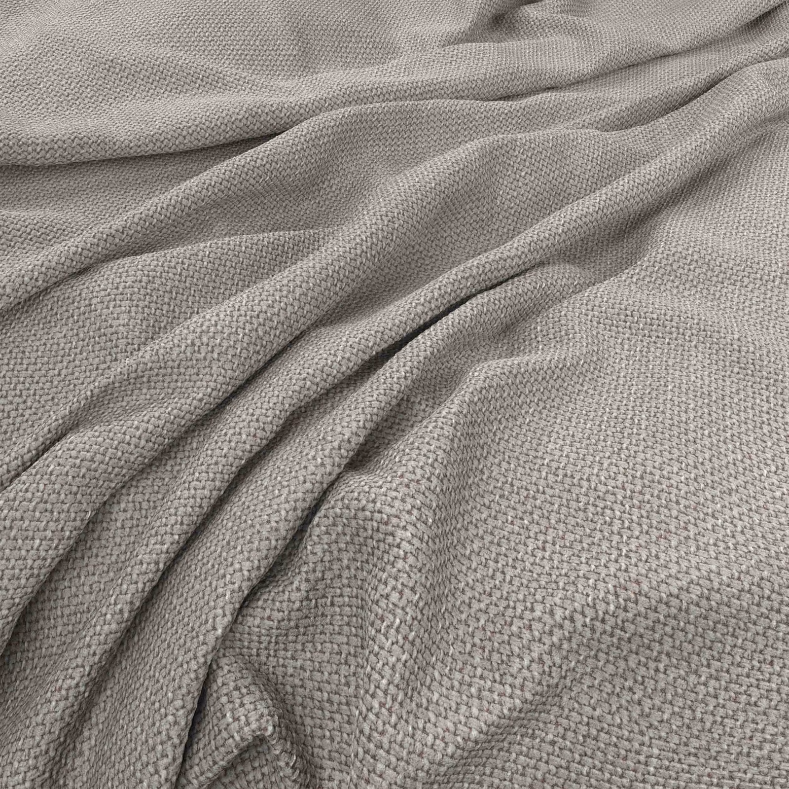Soft cloud-grey woven textile with fine pebbled texture arranged in loose folds
