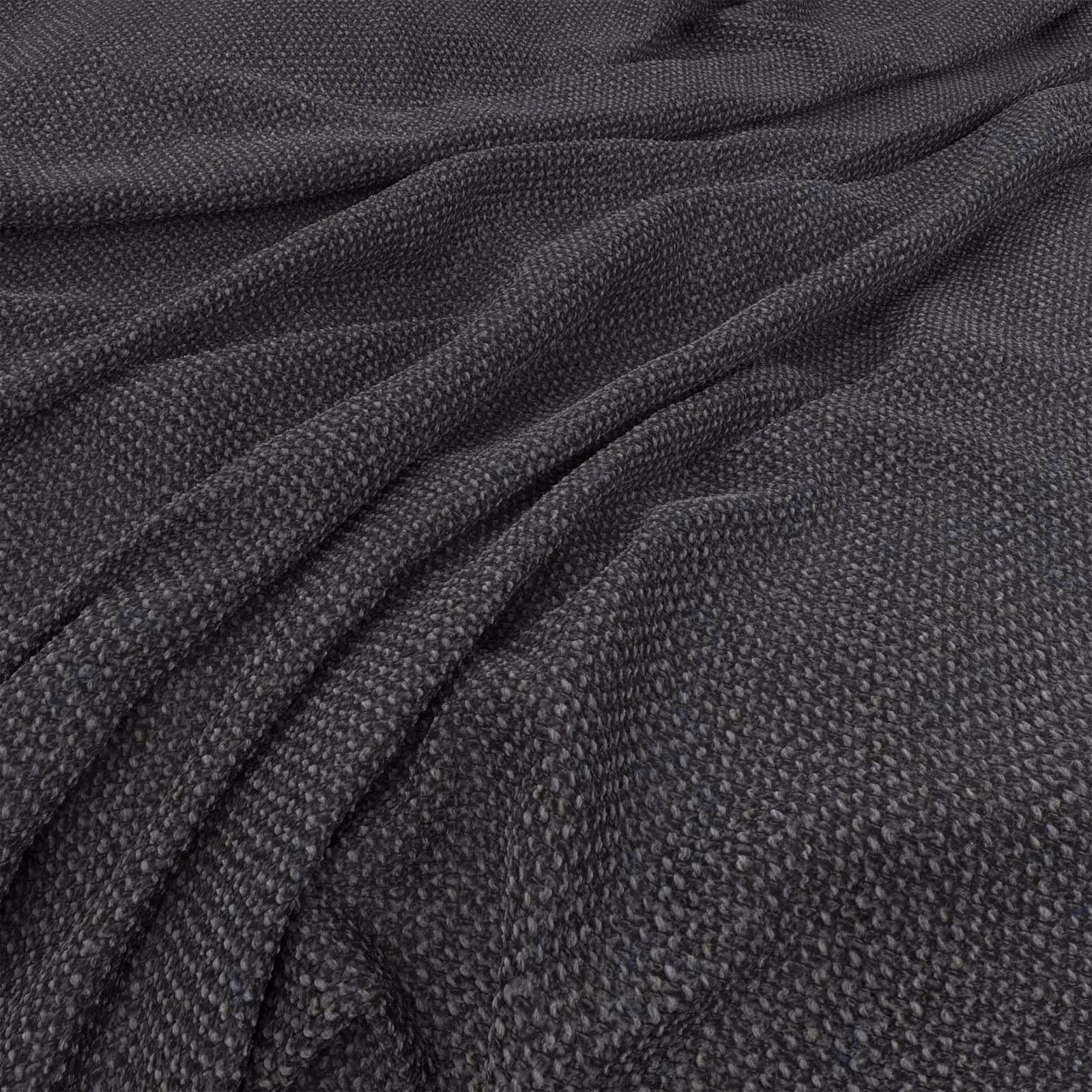 Dark pewter fabric with a small pebbled weave across softly folded cloth