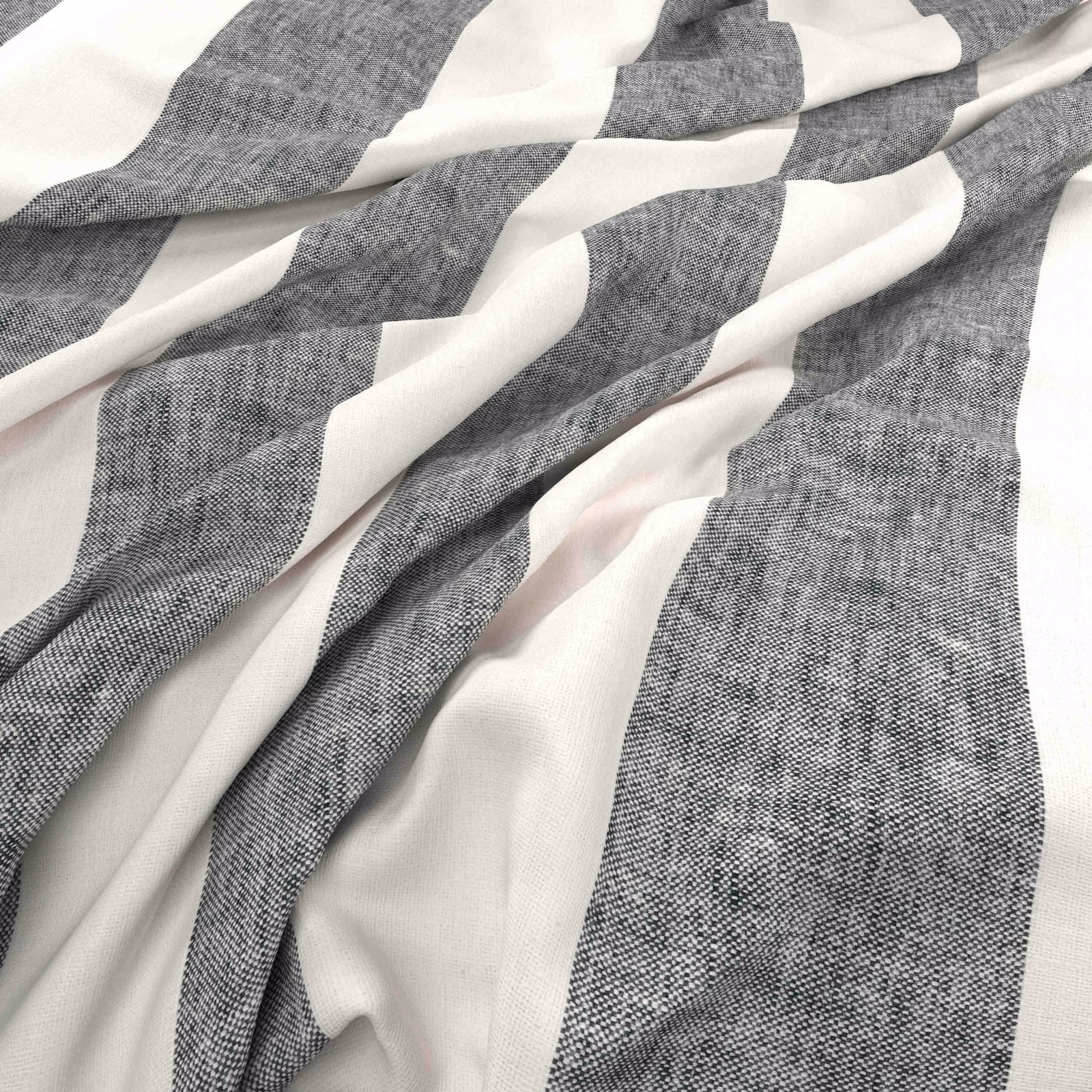 Charcoal-grey and ivory woven bands with a softly crumpled, fine texture