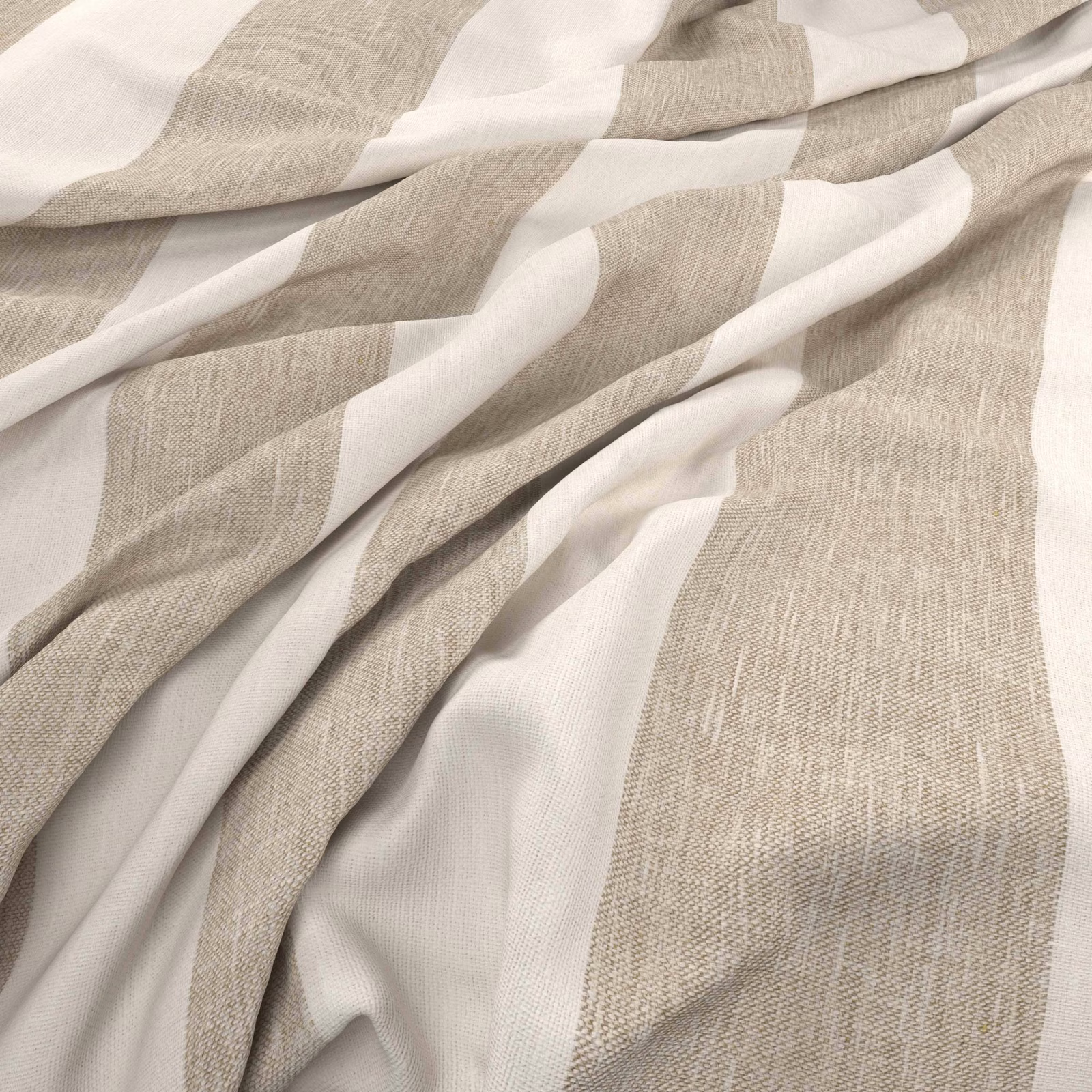 Ivory and warm greige broad stripes across a softly folded woven swatch