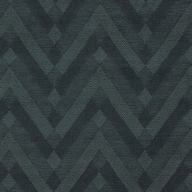 Dark teal chevron upholstery fabric with textured woven zigzag pattern