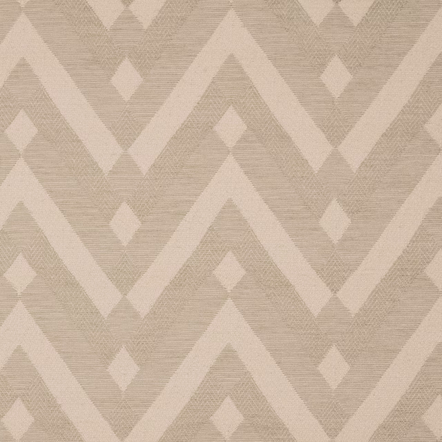 Neutral beige zigzag upholstery fabric with small diamond motifs and textured weave