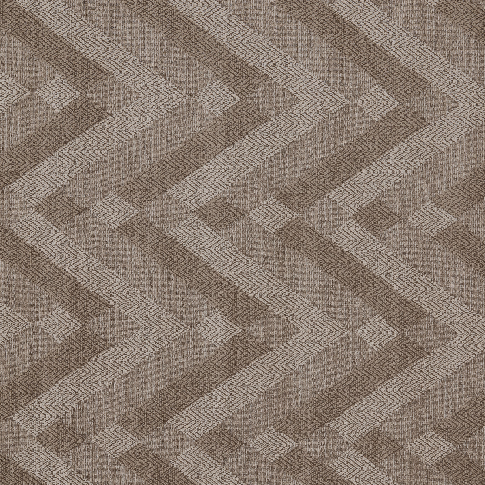 Taupe chevron woven fabric swatch with textured zigzag stripes