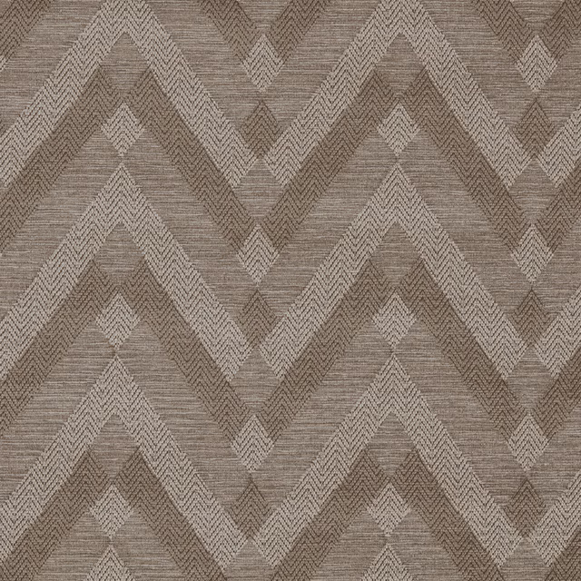 Taupe chevron woven fabric swatch with textured zigzag stripes