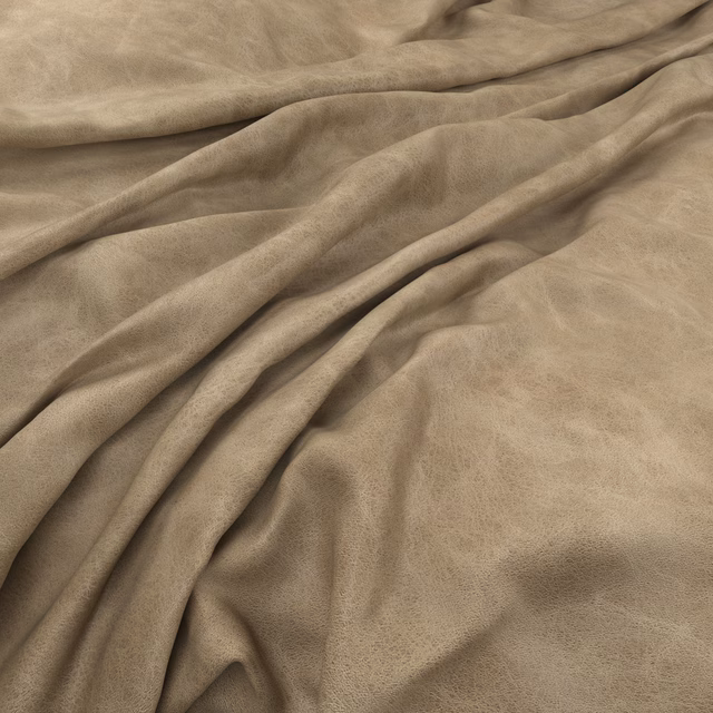 Warm mushroom-taupe fabric with a softly mottled suede-like surface gathered into folds