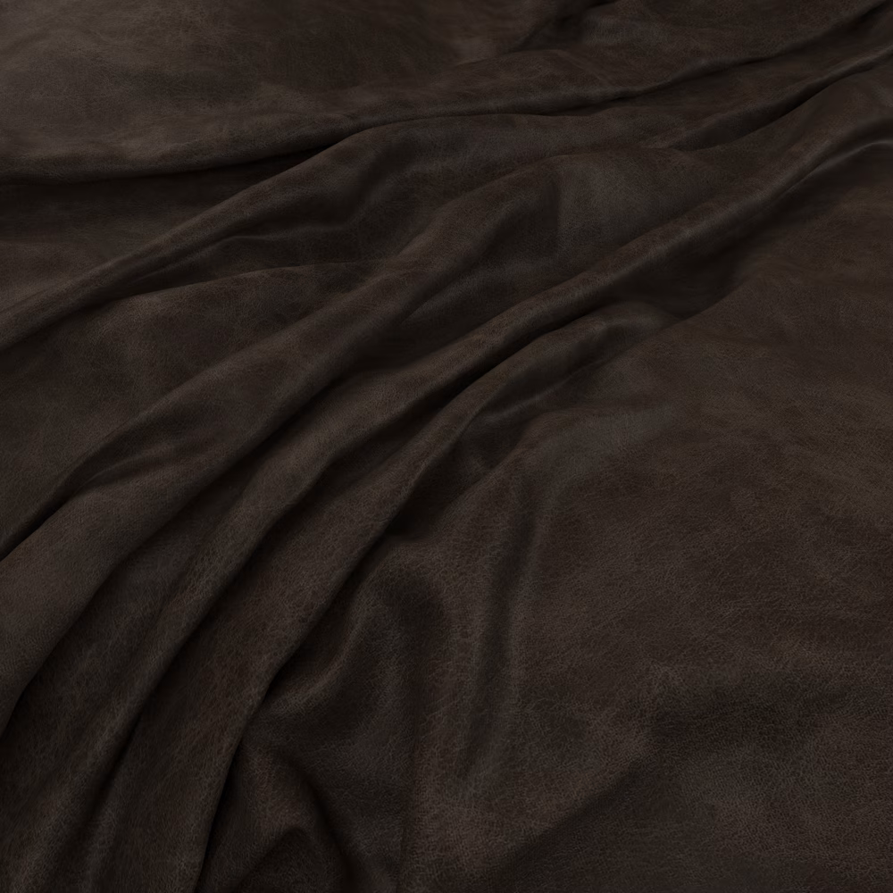 Deep cocoa-brown velvety fabric gathered into soft, low-sheen folds