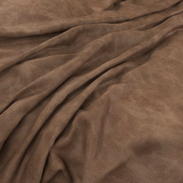 Warm brown suede-like fabric with cloudy mottling and deep folded shadows