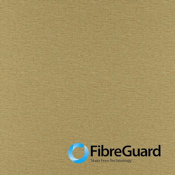 Close-up of muted mustard fabric with a fine khaki-flecked plain weave