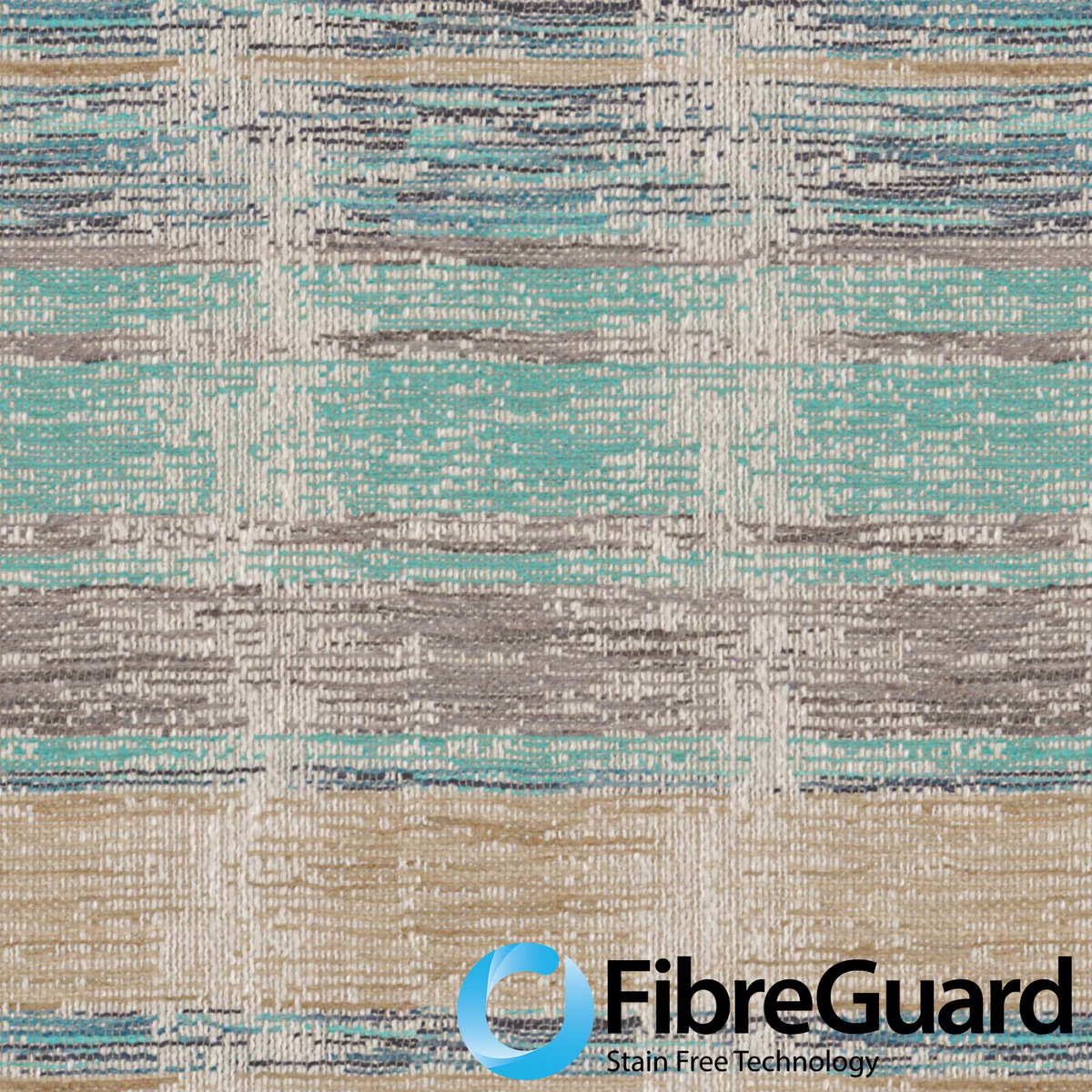 Textured Aquarius weave with lagoon teal, aqua, grey and sand horizontal bands