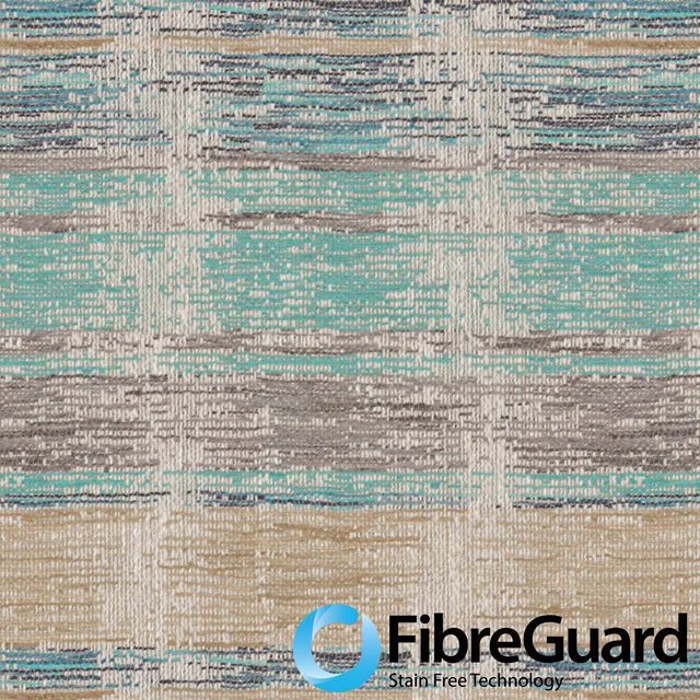 Textured Aquarius weave with lagoon teal, aqua, grey and sand horizontal bands