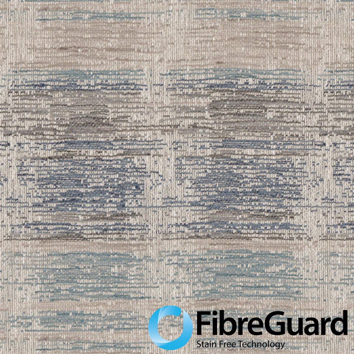 Muted blue-grey and pale aqua horizontal striations on a textured neutral weave