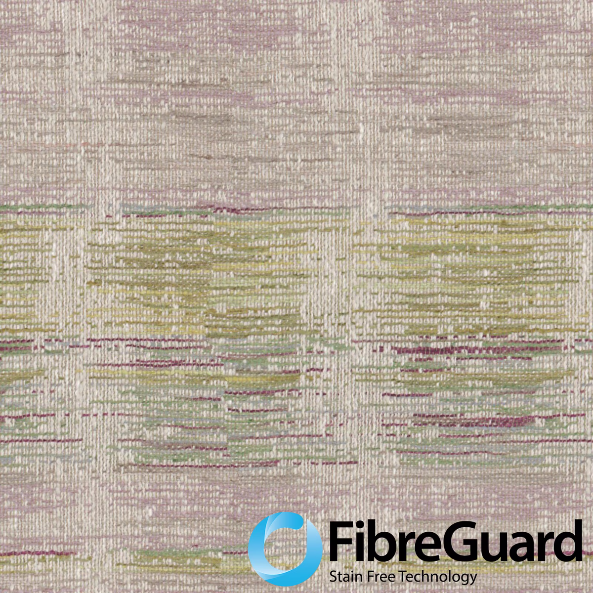 Pale taupe woven swatch with sage, olive and dusty mauve horizontal brushstroke bands.