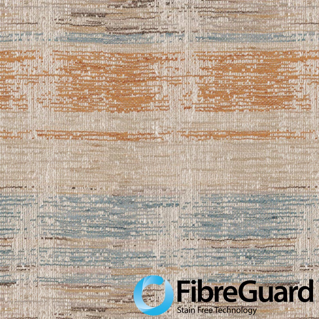 Sand woven textile with horizontal blue-grey and terracotta striations