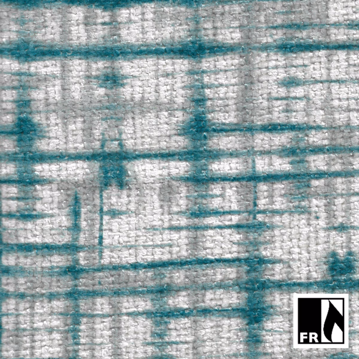 Pale grey woven texture with irregular cool teal linear grid marks