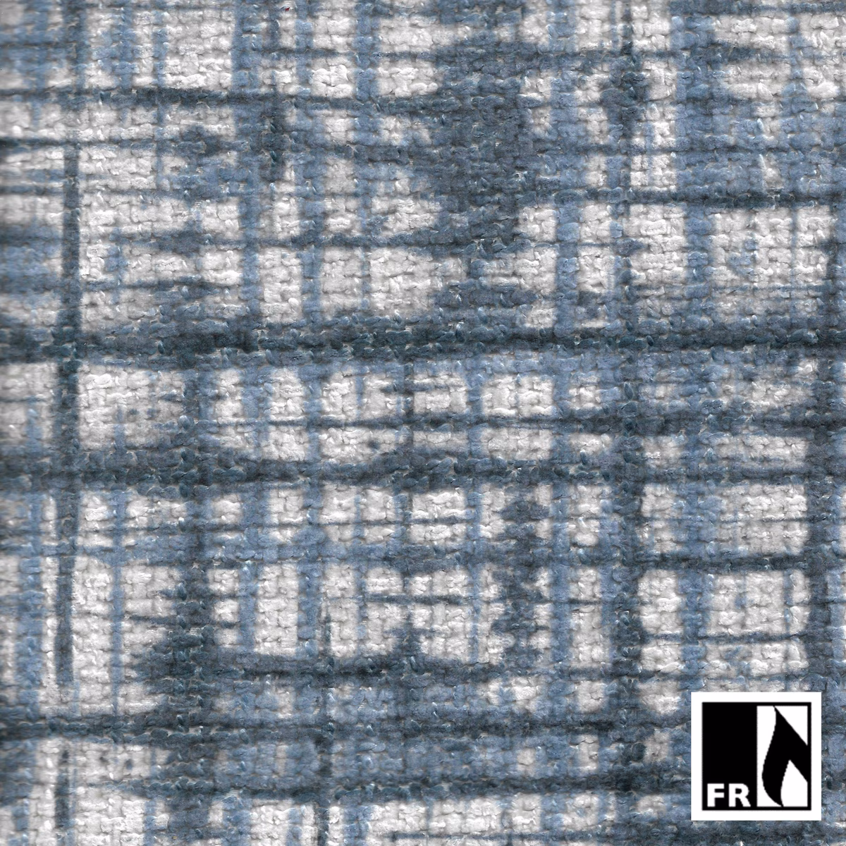 Blue-grey woven check with pale flecks and a softly distressed texture