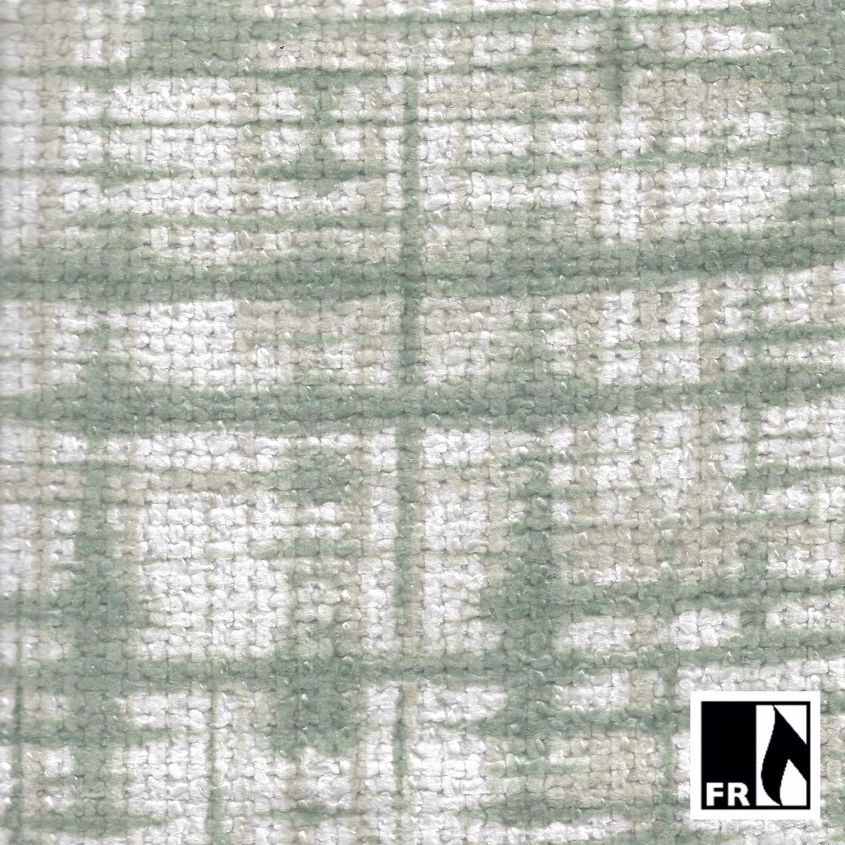 Pale sage and white nubby upholstery weave with irregular abstract grid pattern