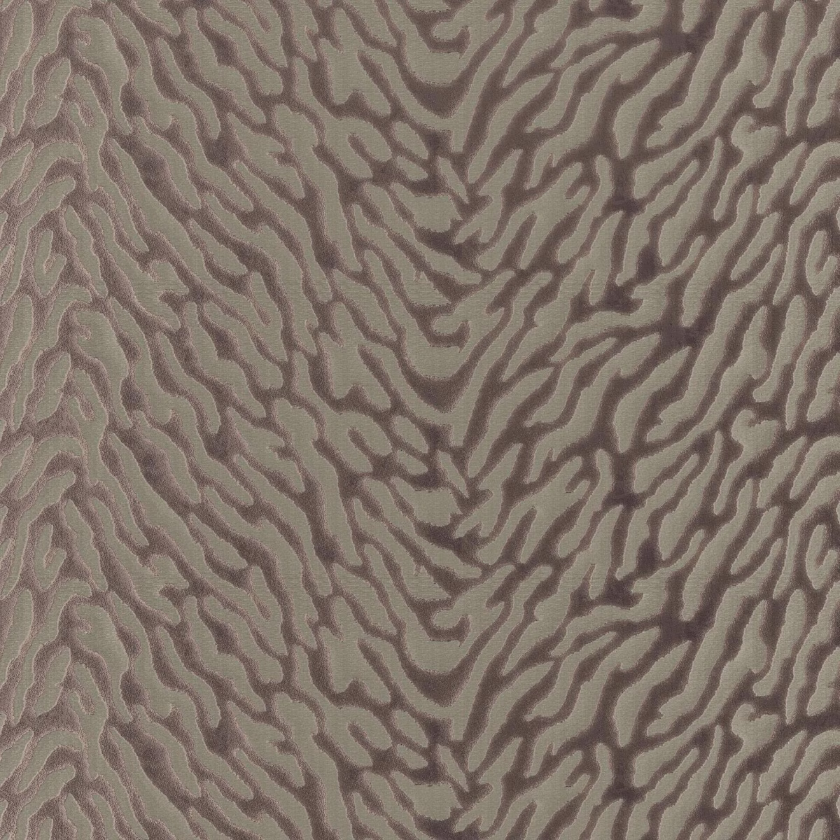 Warm taupe fabric with dark brown organic stripes and a softly textured surface