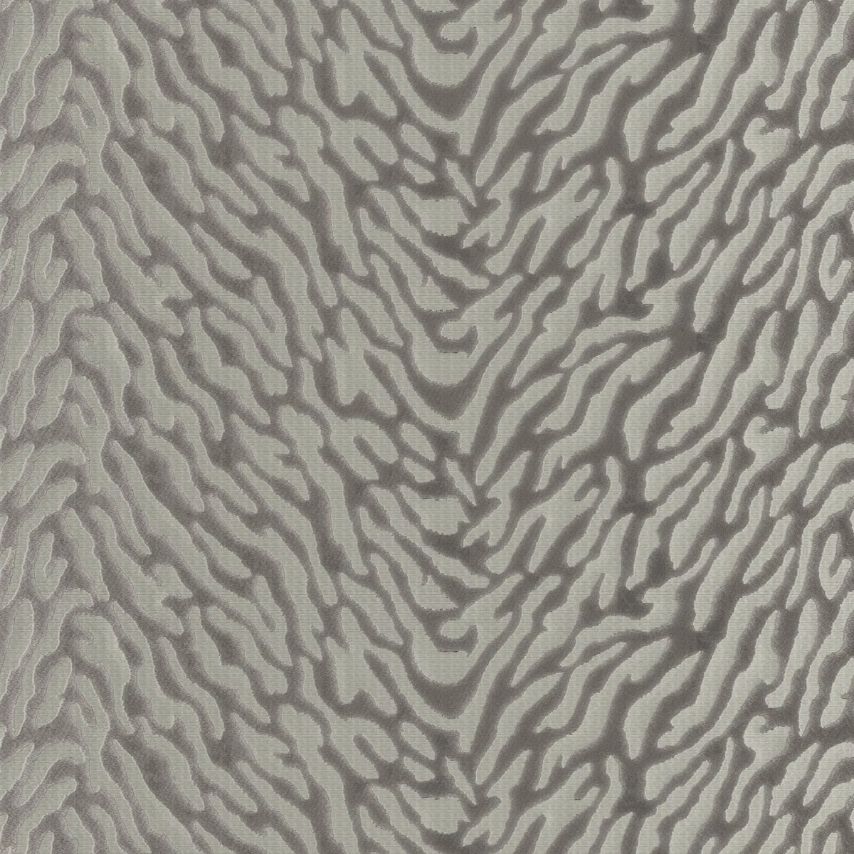 Feather-grey woven textile with raised taupe organic animal-stripe motifs