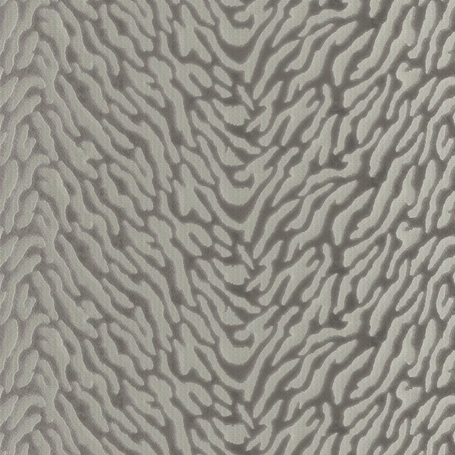 Feather-grey woven textile with raised taupe organic animal-stripe motifs